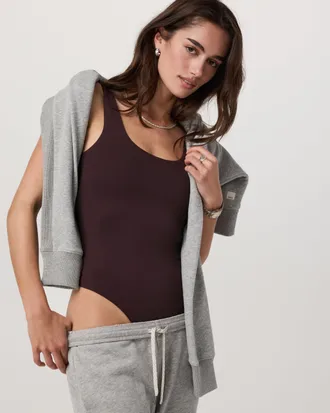 Vuori Clothing Sleeveless Halo Bodysuit | Raisin | XS, Size Extra Small