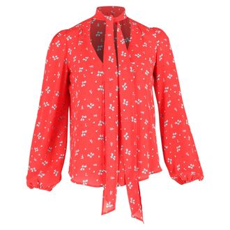 Rixo Printed Blouse in Red Silk