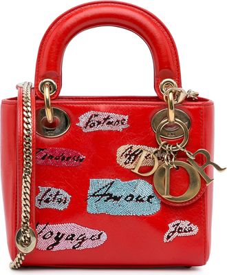 Dior Pre-owned Womens Lady Mini Bag Embroidered - Red Leather - One Size