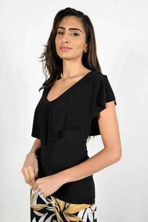 Frank Lyman Design Banks Cap Sleeve Ruffle Overlay Top In Black