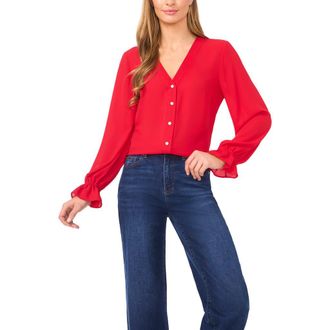 CeCe by Cynthia Steffe Tie Cuff Button-Up Top in Red at Nordstrom Rack, Size Xx-Large