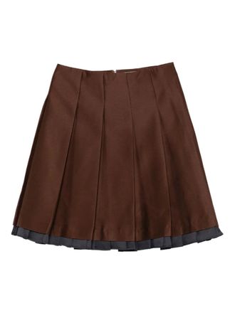 Shushu/Tong pleated contrasting-trim skirt - women - Polyester - 10 - Brown
