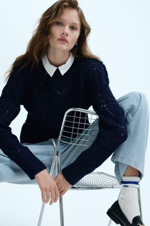 H&M Pointelle-knit Jumper in Navy Blue at Nordstrom, Size Xx-Large