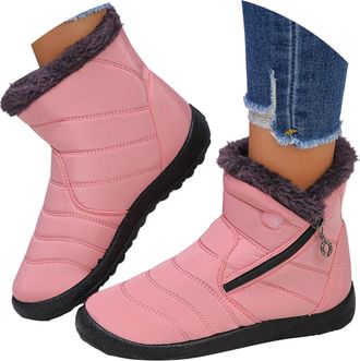 Generic Snow Boots Womens Outdoor Fur Lining Winter Shoes Waterproof Warm Hiking Booties Cold Weather Anti Slip Lightweight Ankle Bootie Ladies Slip On Boots 
