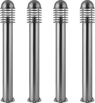 Loops 4 PACK 1m Outdoor Post Bollard Light Polished Steel Vandal Proof Pathway Lamp