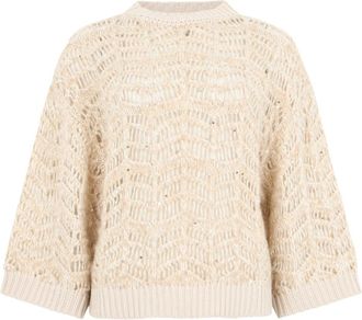 PESERICO Trui met kant en pailletten - Dames - Truien - Beige - Maat: L Zijde