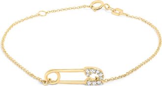 House of Brilliance 10K Yellow Gold 1/10 Cttw Diamond Paperclip Charm Adjustable Link Bracelet at Nordstrom
