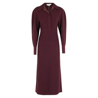 Victoria Beckham Kleedjes, Dames, Rood, S, Leer, Long Sleeve Polo Collar Midi