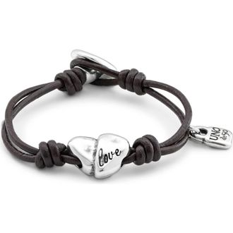 UNOde50 Leather bracelet with sterling silver-plated heart in Brown at Nordstrom, Size Medium