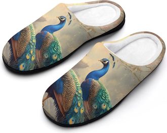 Generic Peacocks Palace Mens House Slippers Memory Foam Washable Cotton Slip on Home Shoes