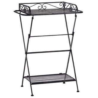 Beliani Mesa Auxiliar De Metal Negro 40 X 35 Cm Con Tapa De Alambre Plegable Con Estante Dise&ntilde;o Victoriano Vintage Ancud