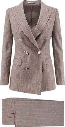 Tagliatore Parigi Double-breasted Blazer en Broek - Dames - Blazers - Bruin - L - Wol - Jassen