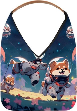 Generic Cute Space Dog Reusable Lightweight Grocery Bags - Foldable Into Compact Pouch, Washable & Sturdy, Multipurpose for Shopping and Travel