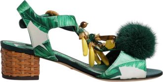 Dolce & Gabbana Groene Sandalen met Kristallen en Bont - Dames - Sandalen met hakken - Groen - 36 1/2 EU - Leer - Schoenen