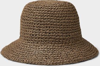 Simons Womens Crocheted paper straw cloche hat