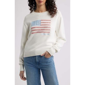 LoveShackFancy Sequin Flag Cotton Sweater in Pop Rocket at Nordstrom, Size Xx-Large