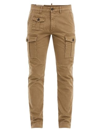 Dsquared2 Slim-Fit Brown Cargo Pants with Flap Pockets and Button Closures