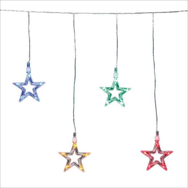 Hellum LED Lichtervorhang bunt mit 10 Deko Sternen, Lichtervorhang innen mit 10 Strängen und 50 bunten LEDs, Lichterkette Fenster, Weihnachtsdeko Fenster 2,2 ab 24,99 €