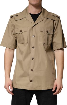 Dolce & Gabbana Brown Pin Up Short Sleeves Men Casual Shirt Cotton