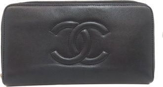 Chanel Black Leather Long Wallet (Bi-Fold) (Pre-Owned)
