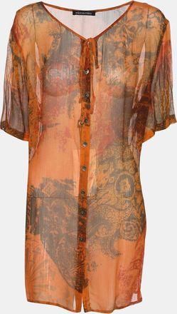 Elena Miro Orange Printed Chiffon Blouse