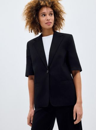 Contemporaine Womens Linen-cotton short-sleeve Blazer Jacket