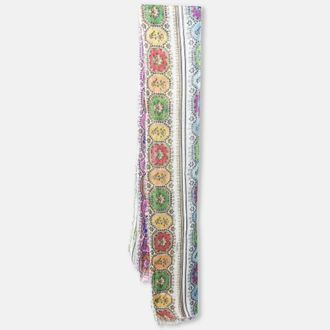 Roberto Cavalli Multicolor Printed Cashmere Fringed Scarf