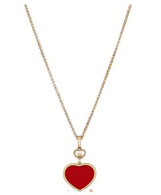 Chopard Rose Gold Red Happy Hearts Necklace 0.05 Carat