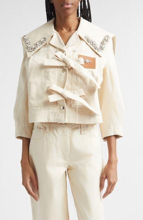 Simone Rocha Cropped Sailor Collar Workwear Jacket in Ecru/Pearl/Clear at Nordstrom, Size 10 Us