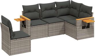 vidaXL Vidaxl - Juego De Sof&aacute;s Jard&iacute;n Con Cojines 5 Pzas Rat&aacute;n Sint&eacute;tico Gris