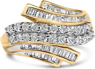 House of Brilliance 10K Gold 1.0 Cttw Diamond Bypass Style Modern Statement Ring in Yellow Gold at Nordstrom, Size 7.25