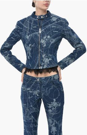 Off-white Printed Denim Jacket MAP With Full Front Zip size 40