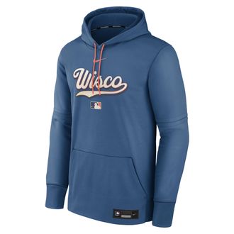 Nike Mens Milwaukee Brewers Authentic Collection City Connect Nike Therma MLB Pullover Hoodie in Blue | NAC30HU6MZB-YQN