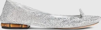 Gucci Womens Crystal Ballerina With Bamboo, Silver, Metal