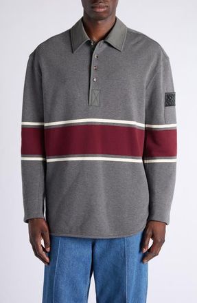 Bottega Veneta Oversize Long Sleeve Cotton Fleece Polo in 2649 Grey/beige/barolo at Nordstrom, Size X-Large