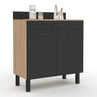 IDMarket Cassettiera Bassa Cina 80 Cm, Piano Di Lavoro H.83 Cm, 2 Ante + Cassetto, Finitura Faggio E Nero