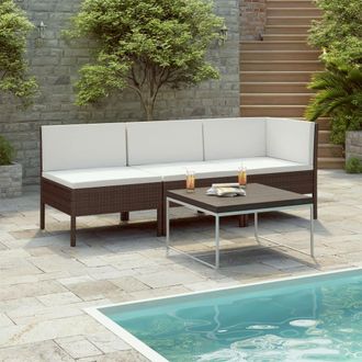 vidaXL Set Muebles De Jard&iacute;n 3 Pzas Y Cojines Rat&aacute;n Sint&eacute;tico Marr&oacute;n Vidaxl