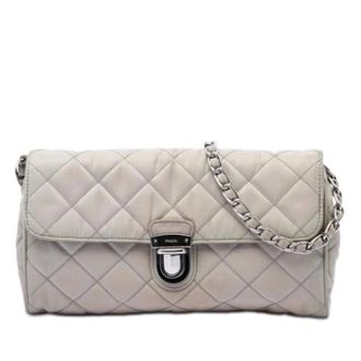 Prada Pre-owned Quilted Nylon Crossbody Bag - Dames - Pre-owned - Grijs - Maat: ONE Size Nylon