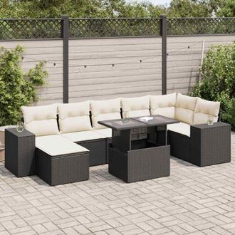 vidaXL Set De Sof&aacute;s De Jard&iacute;n Y Cojines 8 Piezas Rat&aacute;n Sint&eacute;tico Negro Vidaxl