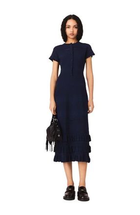 Maje Knit maxi dress with ruffles in Navy at Nordstrom, Size 42 Eu