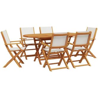 vidaXL Vidaxl - Set De Comedor De Jard&iacute;n 7 Pzas Tela Madera Maciza Blanco Crema