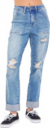 Judy Blue High-Rise Patch Pocket And Distress Jeans In Blue