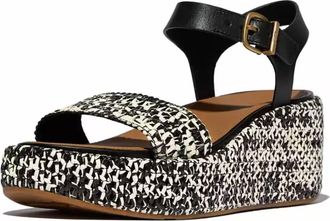 FitFlop Womens Platforms Woven Wedge Ankle-Strap Sandals In Black/ivory Mix
