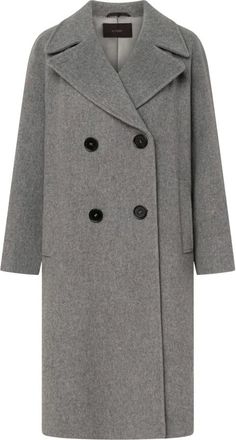 Windsor Jassen, Dames, Grijs, XL, Wol, Gekamd wollen mantel met dubbele knoopsluiting