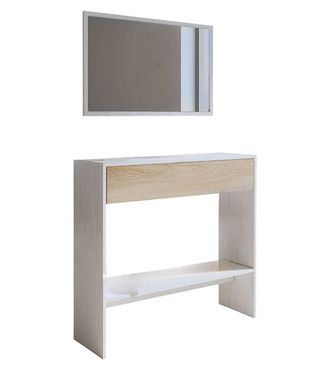 Home Heavenly Recibidor con espejo, gran caj&oacute;n y estante inferior en blanco y roble