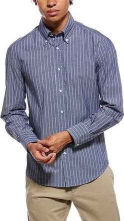 Brunello Cucinelli MenS Blue White Striped Button-Up Shirt, Size 3XL