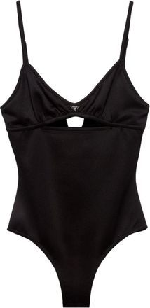 Prada triangle-logo cut-out swimsuit - women - Nylon - L - Black