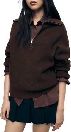 Mango Half Zip Sweater in Chocolate at Nordstrom, Size X-Large