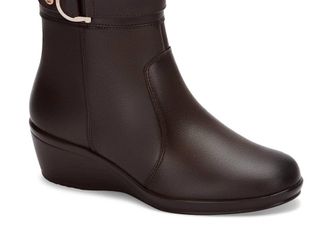 Andrea Womens Wedge Leather Booties In Brown