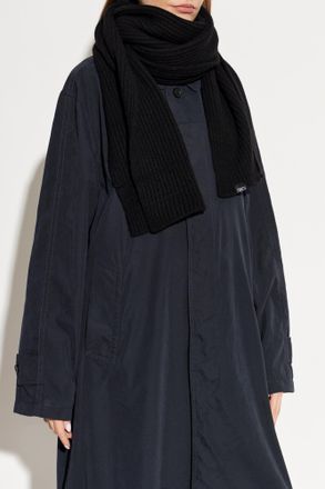 Maison Margiela Wool Scarf With Logo Patch, Unisex, Black